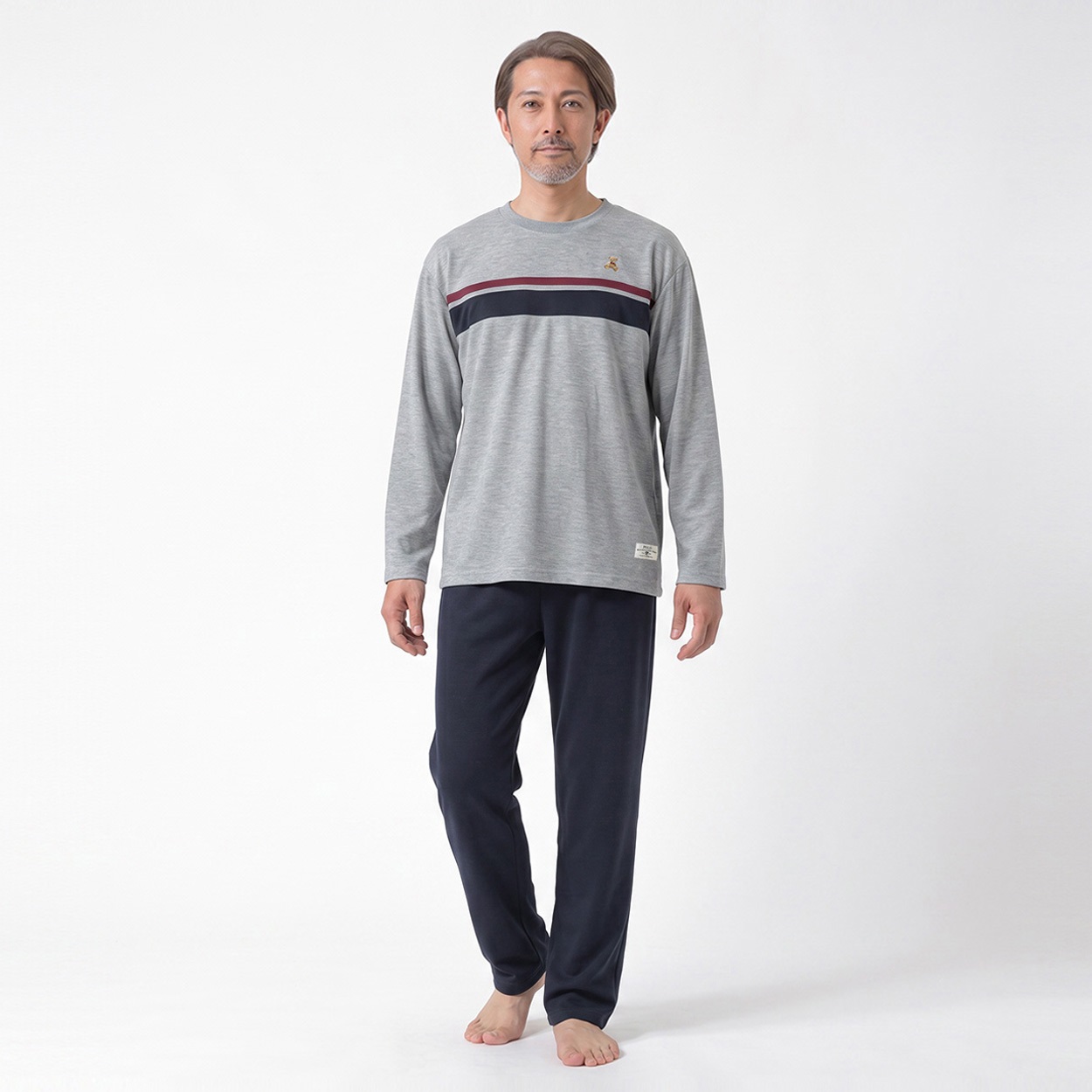POLO BRITISH COUNTRY SPIRIT(ポロ・ビーシーエス) パジャマ ダンボールニット 無地切替 Tスーツ メンズ(ウスクロ-L)