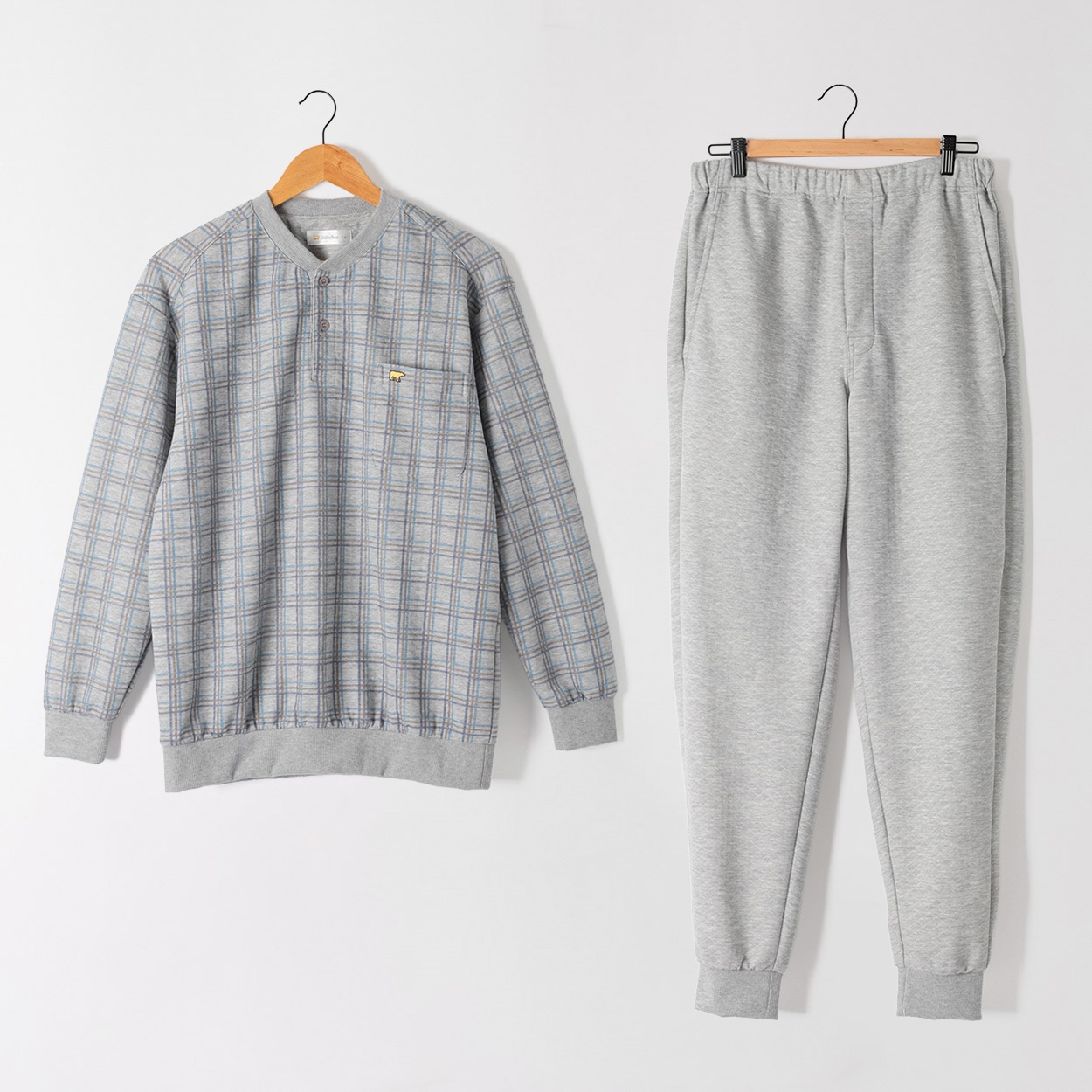 キルト格子柄Ｔスーツパジャマ（前開き） メンズ Golden Bear(ゴールデンベア)(ウスクロ-M)