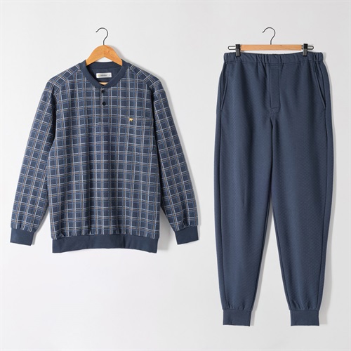 キルト格子柄Ｔスーツパジャマ（前開き） メンズ Golden Bear(ゴールデンベア)(コイアオ-M)