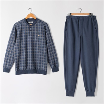 キルト格子柄Ｔスーツパジャマ（前開き） メンズ Golden Bear(ゴールデンベア)(コイアオ-M)