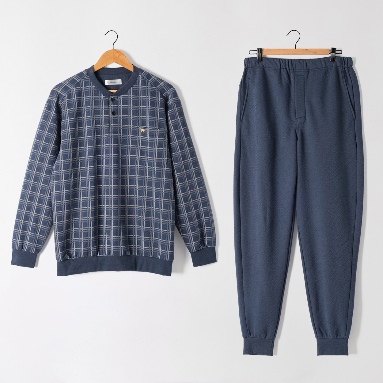 キルト格子柄Ｔスーツパジャマ（前開き） メンズ Golden Bear(ゴールデンベア)(コイアオ-LL)