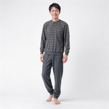 裏起毛格子柄Ｔスーツパジャマ（前開き） メンズ Golden Bear(ゴールデンベア)(ウスクロ-S)