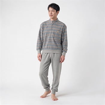 裏起毛ボーダー柄Ｔスーツパジャマ（前開き） メンズ Golden Bear(ゴールデンベア)(ウスクロ-S)