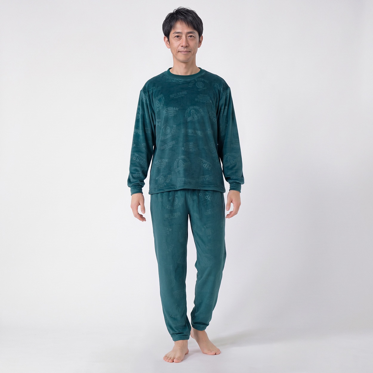 Hush Puppies(ハッシュパピー) ストレッチベロアTスーツパジャマ メンズ(コイミドリ-L)