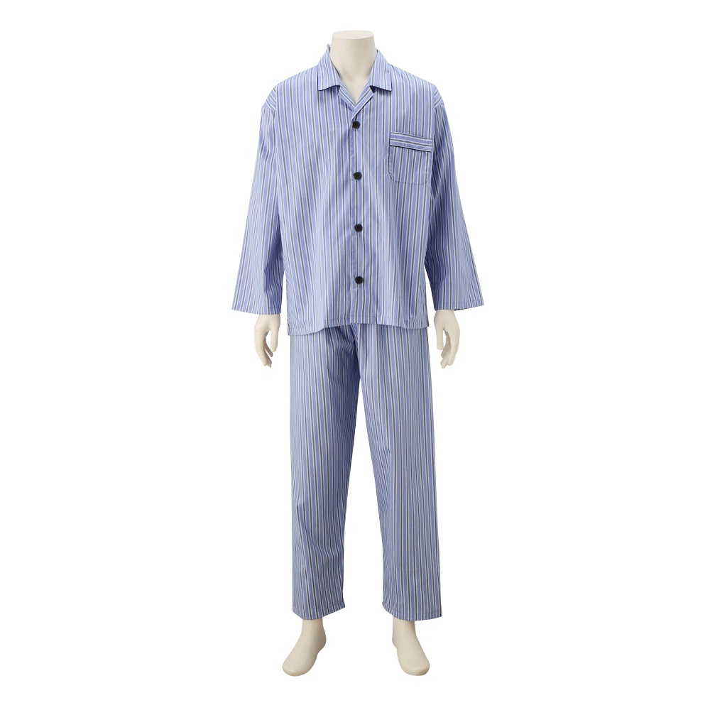 日本製サテンプリントパジャマ メンズ(ウスアオ-3XL)