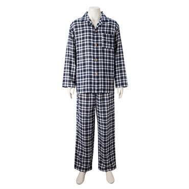コットン100％二重ガーゼ柄シャツパジャマ 快適設計 メンズ(コイアオ-S)