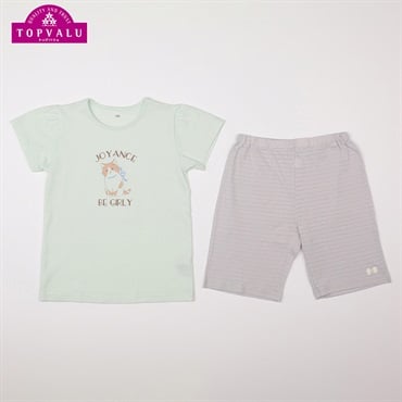 綿100％天竺半袖ルームウェア リボンキャット 女の子 トップバリュ キッズ 110cm-130cm