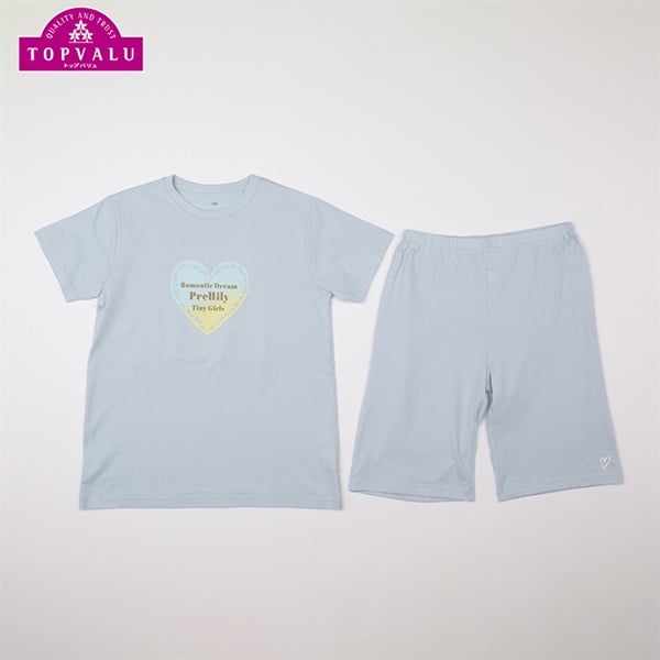 ★今だけお値下げ★ 新品 綿100 トップバリュー ふんわり柔らかネルパジャマ 綿100%天竺半袖ルームウェア グラデーションハート 女の子
