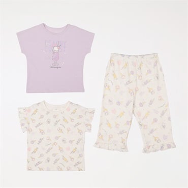 綿100% 天竺 アイスモチーフ半袖2トップパジャマ 女の子 キッズ 110cm-130cm(ホワイト-110cm)