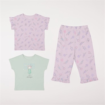 綿100% 天竺 アイスモチーフ半袖2トップパジャマ 女の子 キッズ 110cm-130cm(ラベンダー-110cm)