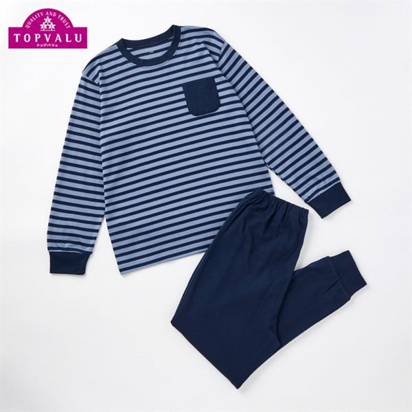 綿100％スムース長袖ルームウェア 男の子 女の子 トップバリュ キッズ 140cm-160cm(ネイビー-140cm)