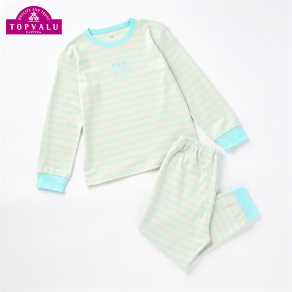 綿100％スムース長袖ルームウェア 女の子 トップバリュ キッズ 110cm-130cm(ミント-130cm)