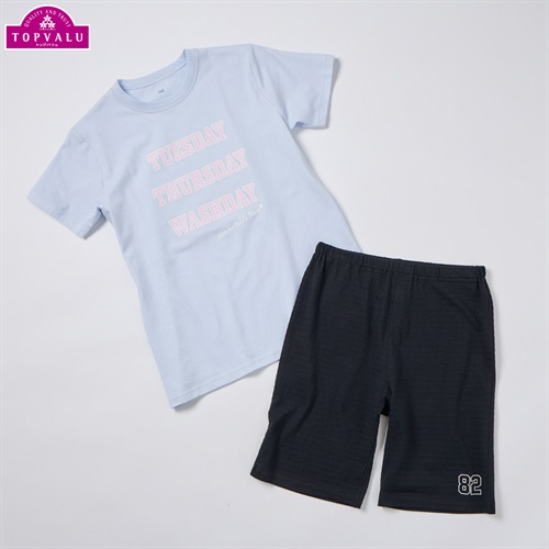 キッズ綿100％天竺半袖ルームウェア 女の子 トップバリュ キッズ 140cm-160cm(ライトブルー-140cm)