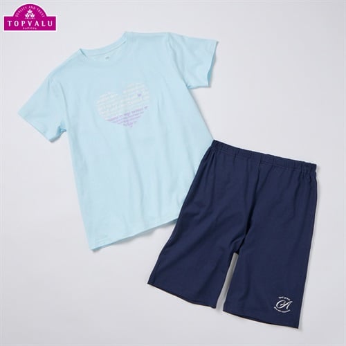 キッズ綿100％天竺半袖ルームウェア 女の子 トップバリュ キッズ 140cm-160cm(サックス-140cm)