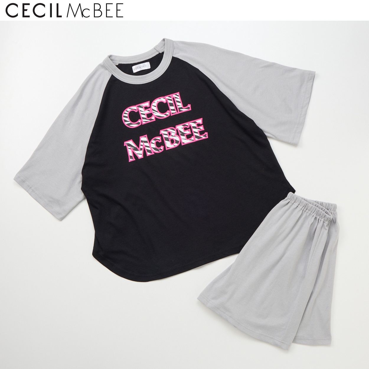 CECIL McBEE(セシルマクビー) 天竺ラグランルームウェア 女の子 キッズ 140cm-160cm(ブラック-160cm)