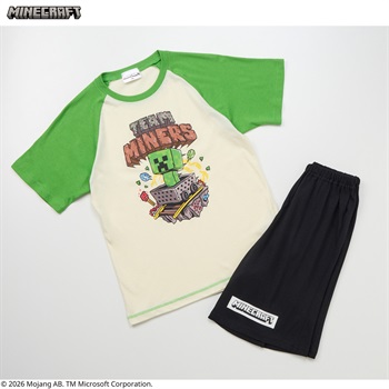 マインクラフト 天竺Tシャツスーツルームウェア 男の子 キッズ 120cm-150cm(グリーン-120cm)