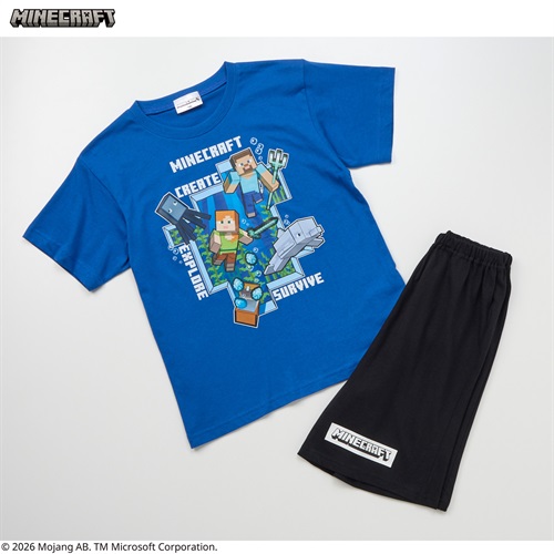 マインクラフト 天竺Tシャツスーツルームウェア 男の子 キッズ 120cm-150cm(ブルー-120cm)