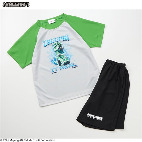 マインクラフト 冷感メッシュラグランルームウェア 男の子 キッズ 110cm-150cm(グリーン-140cm)