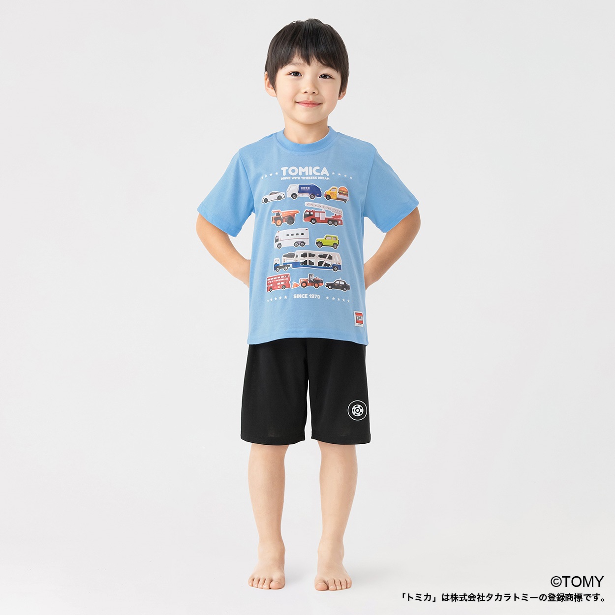トミカ 集合柄 天竺Tスーツパジャマ キッズ 男の子 110cm-120cm(サックス-110cm)