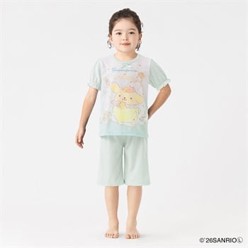 ポムポムプリン 天竺Tスーツパジャマ キッズ 女の子 110cm-130cm(ライトグリーン-110cm)