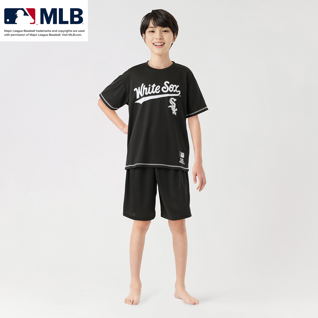 MLB メッシュTスーツパジャマ キッズ 男の子 女の子 140cm-160cm(ブラック-140cm)