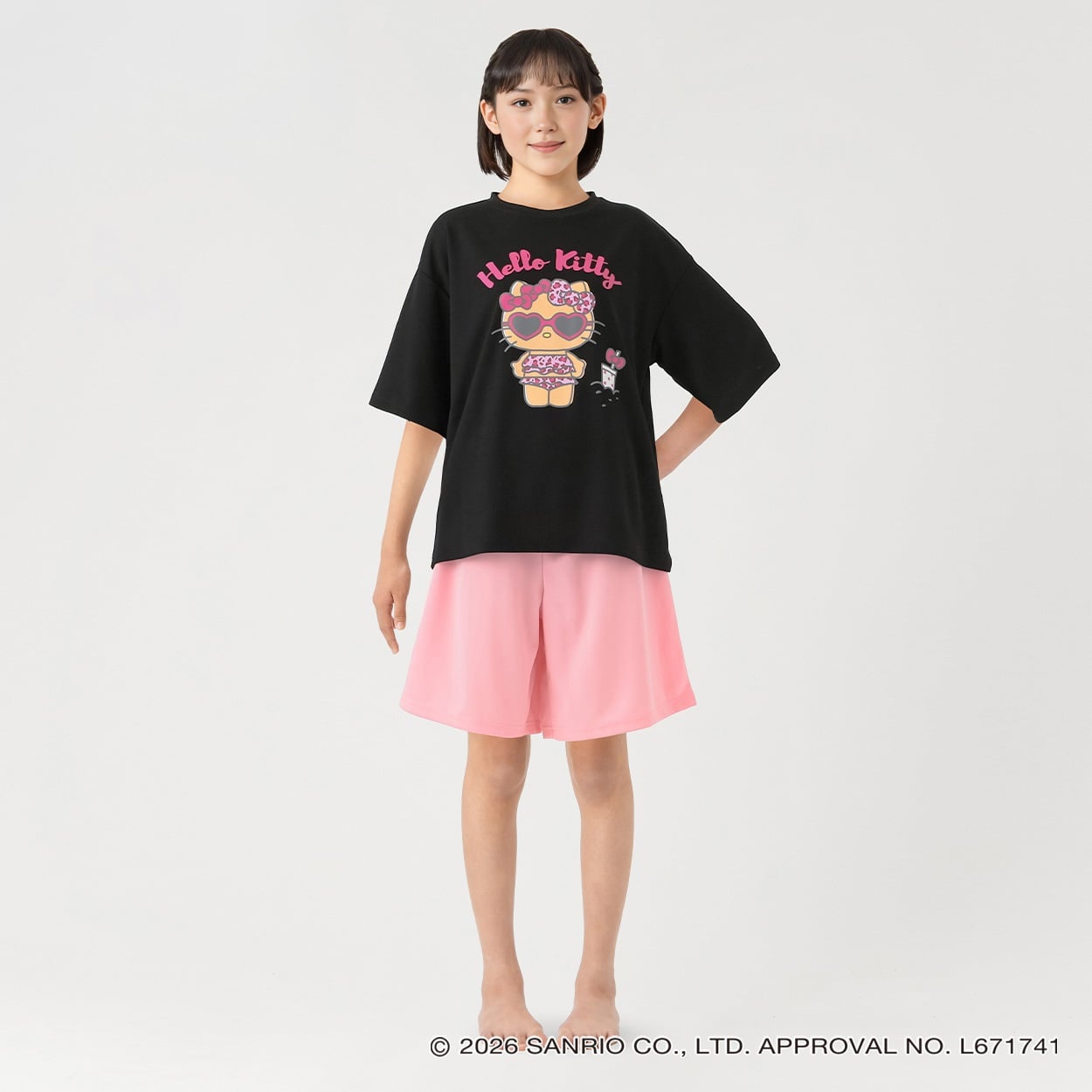 サンリオキャラクターズ メッシュ日焼け捺染パジャマ キッズ 女の子 140cm-160cm(ブラック-150cm)