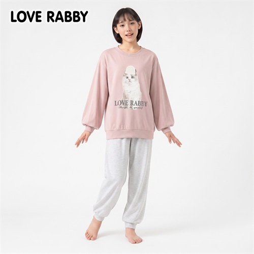 LOVERABBY(ラブラビ) 天竺アップリケパジャマ キッズ 女の子 140cm-160cm(ピンク-140cm)