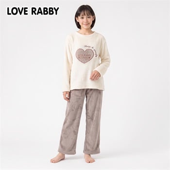 LOVERABBY(ラブラビ) フリースシャギーハートアップリケパジャマ キッズ 女の子 140cm-160cm(キナリ-140cm)
