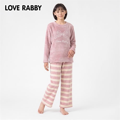 LOVERABBY(ラブラビ) フリースシャギーリボン刺しゅうパジャマ キッズ 女の子 140cm-160cm