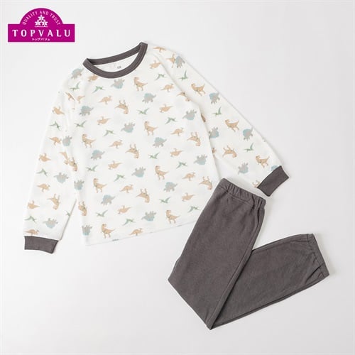 肌側美起毛ふんわり触感 長袖ルームウエア キッズ 男の子 トップバリュ 110cm-130cm(ホワイト-110cm)
