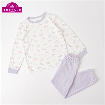 肌側美起毛ふんわり触感 長袖ルームウエア キッズ 女の子 トップバリュ 110cm-130cm(ホワイト-110cm)