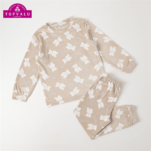 ピースフィットウォーム ベロアフリース長袖ルームウェア キッズ 女の子 トップバリュ 110cm-130cm(ベージュ-110cm)