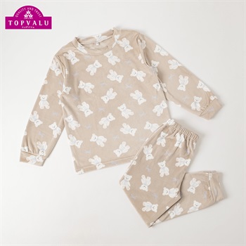 ピースフィットウォーム ベロアフリース長袖ルームウェア キッズ 女の子 トップバリュ 110cm-130cm(ベージュ-110cm)