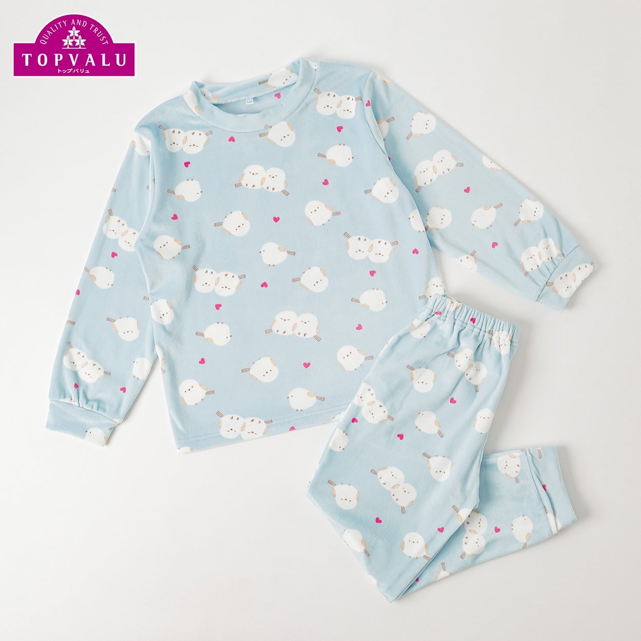 ピースフィットウォーム ベロアフリース長袖ルームウェア キッズ 女の子 トップバリュ 110cm-130cm(サックス-110cm)