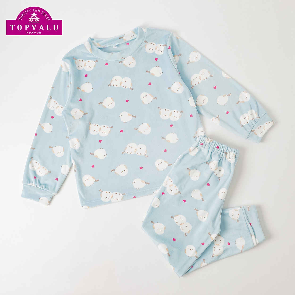 ピースフィットウォーム ベロアフリース長袖ルームウェア キッズ 女の子 トップバリュ 110cm-130cm(サックス-130cm)