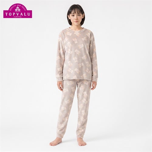 ピースフィットウォーム ベロアフリース長袖ルームウェア キッズ 女の子 トップバリュ 140cm-160cm(ベージュ-140cm)