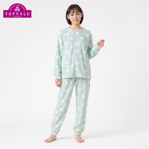 ピースフィットウォーム ベロアフリース長袖ルームウェア キッズ 女の子 トップバリュ 140cm-160cm(ミント-140cm)