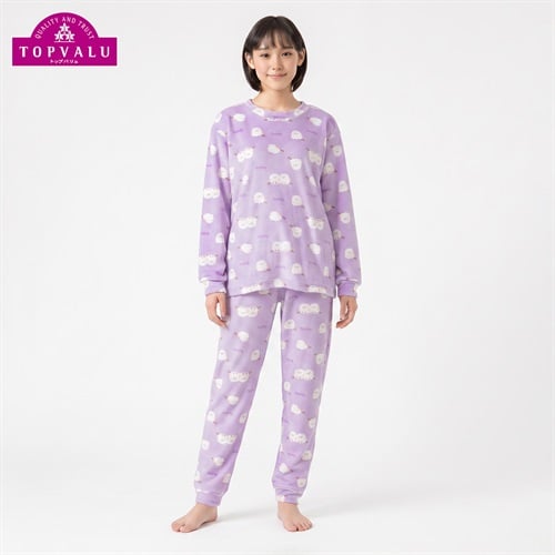 ピースフィットウォーム ベロアフリース長袖ルームウェア キッズ 女の子 トップバリュ 140cm-160cm(パープル-140cm)