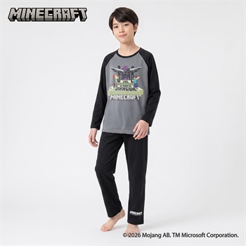 マインクラフト 裏毛ラグランパジャマ シール付き キッズ 男の子 140cm-160cm(チャコ－ルグレ－-140cm)