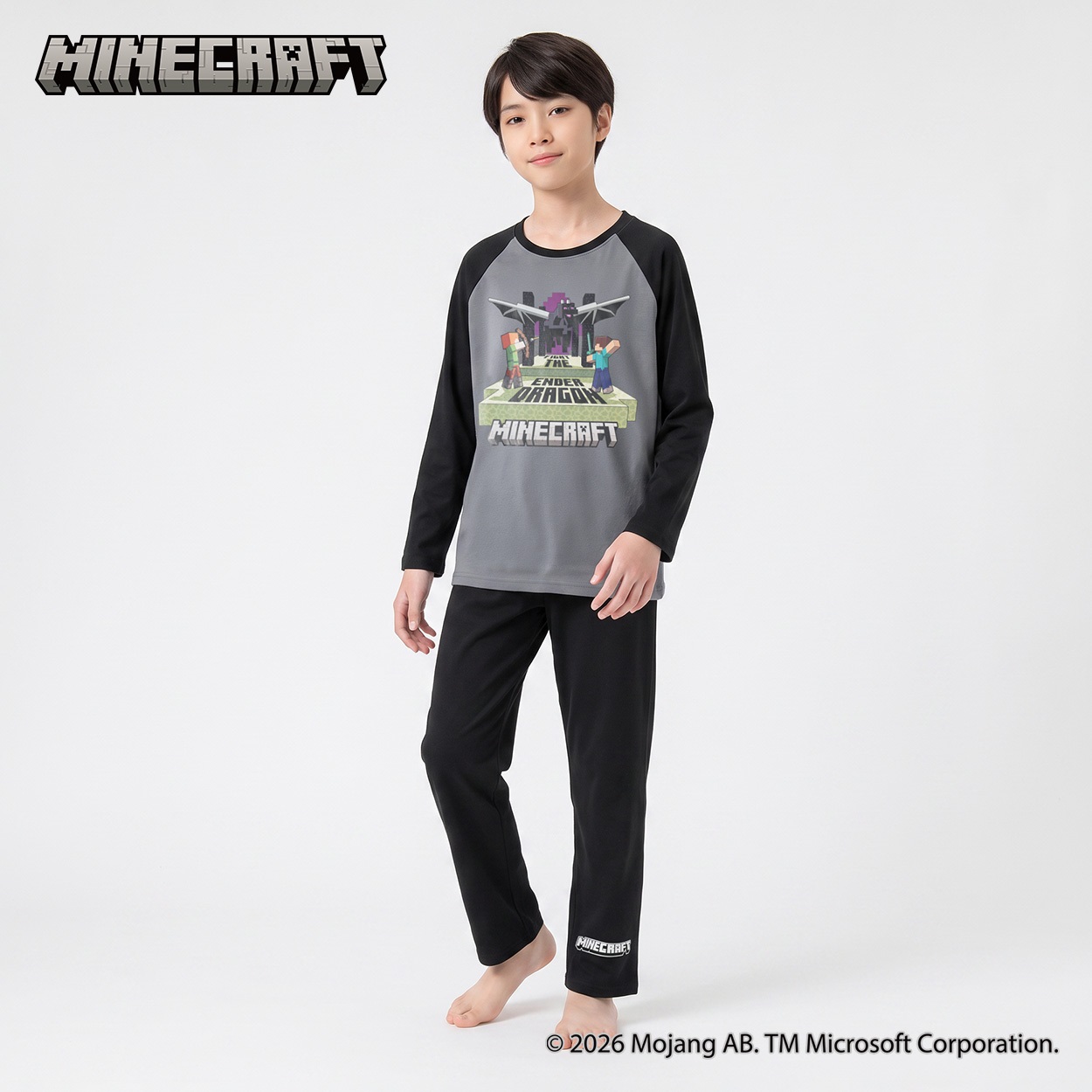マインクラフト 裏毛ラグランパジャマ シール付き キッズ 男の子 140cm-160cm(チャコ－ルグレ－-150cm)