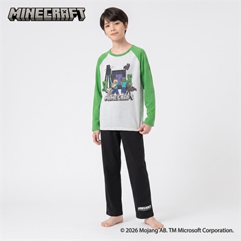 マインクラフト 裏毛ラグランパジャマ シール付き キッズ 男の子 140cm-160cm(グリーン-140cm)
