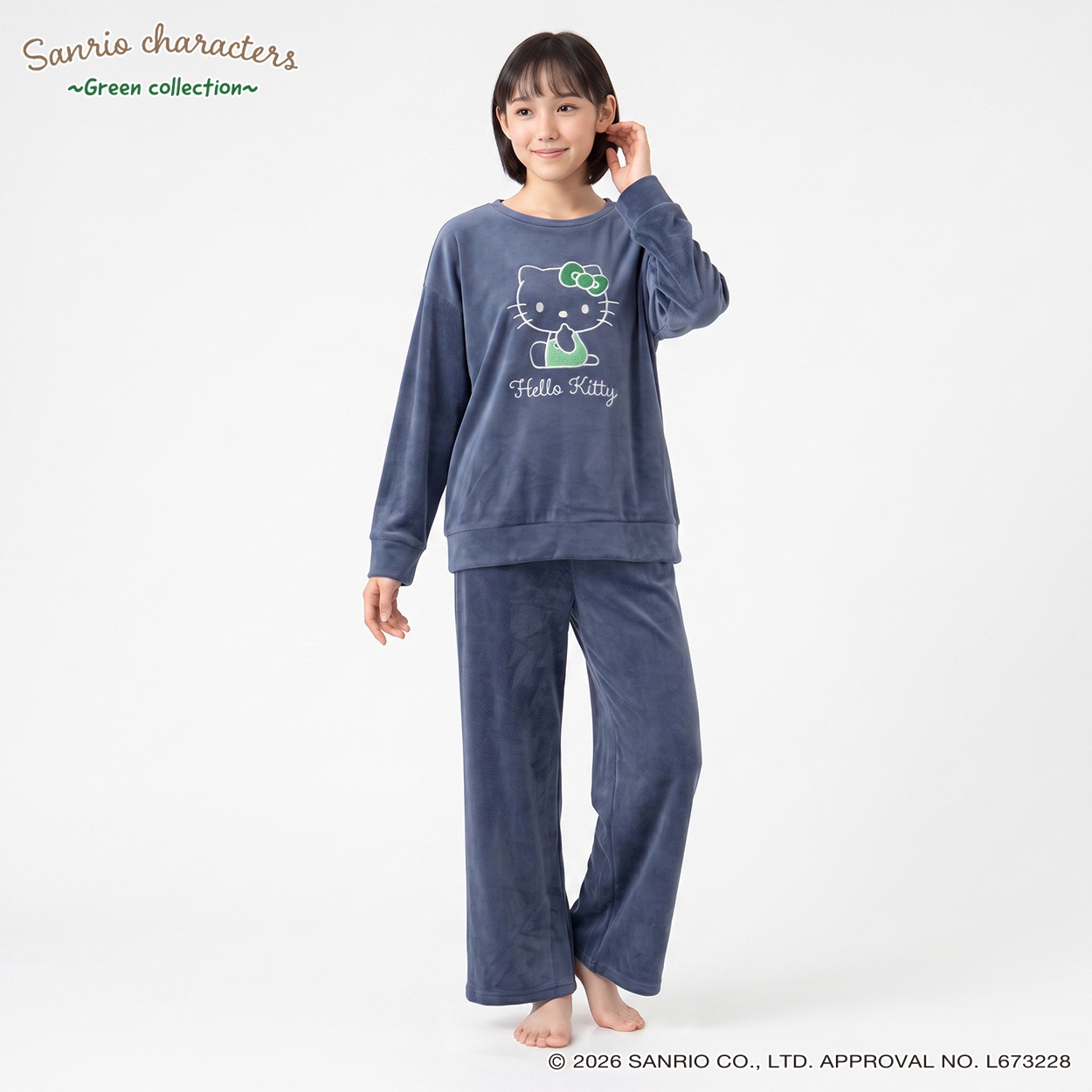 サンリオキャラクターズ グリーンデザイン   ストレッチＴスーツ ルームウェア キッズ 女の子 130cm-160cm(ネイビー-150cm)