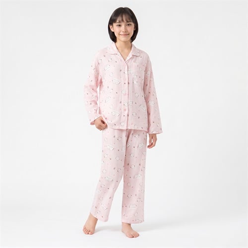 2重ガーゼパジャマ キッズ 女の子 140cm-160cm(ピンク-140cm)