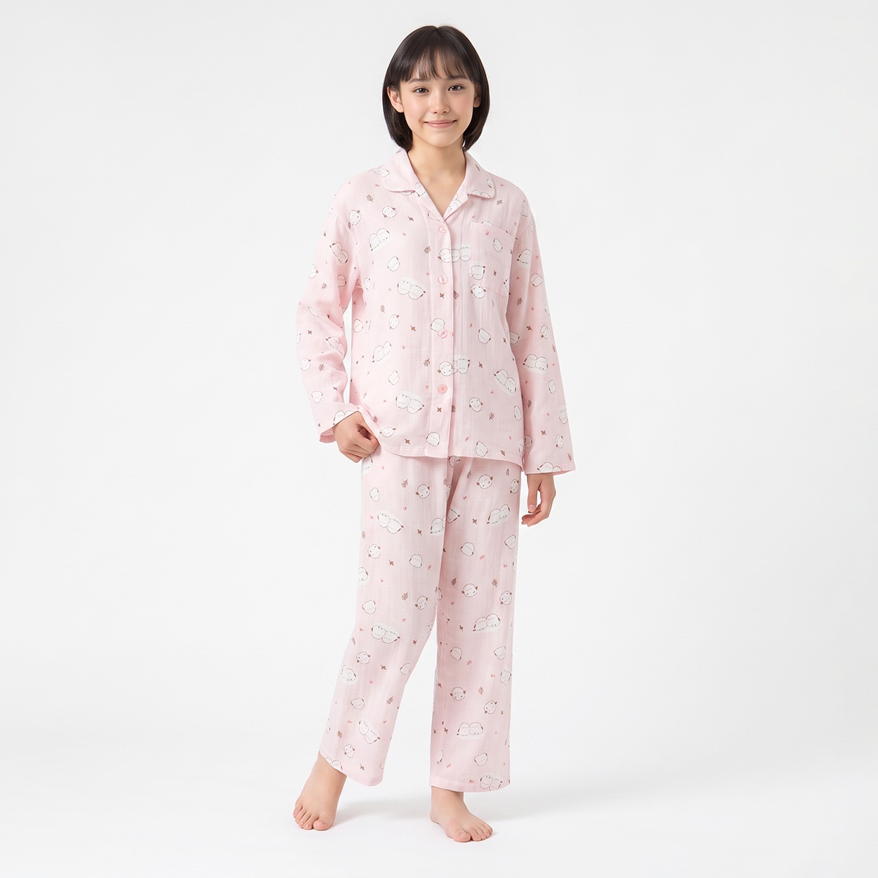 2重ガーゼパジャマ キッズ 女の子 140cm-160cm(ピンク-150cm)