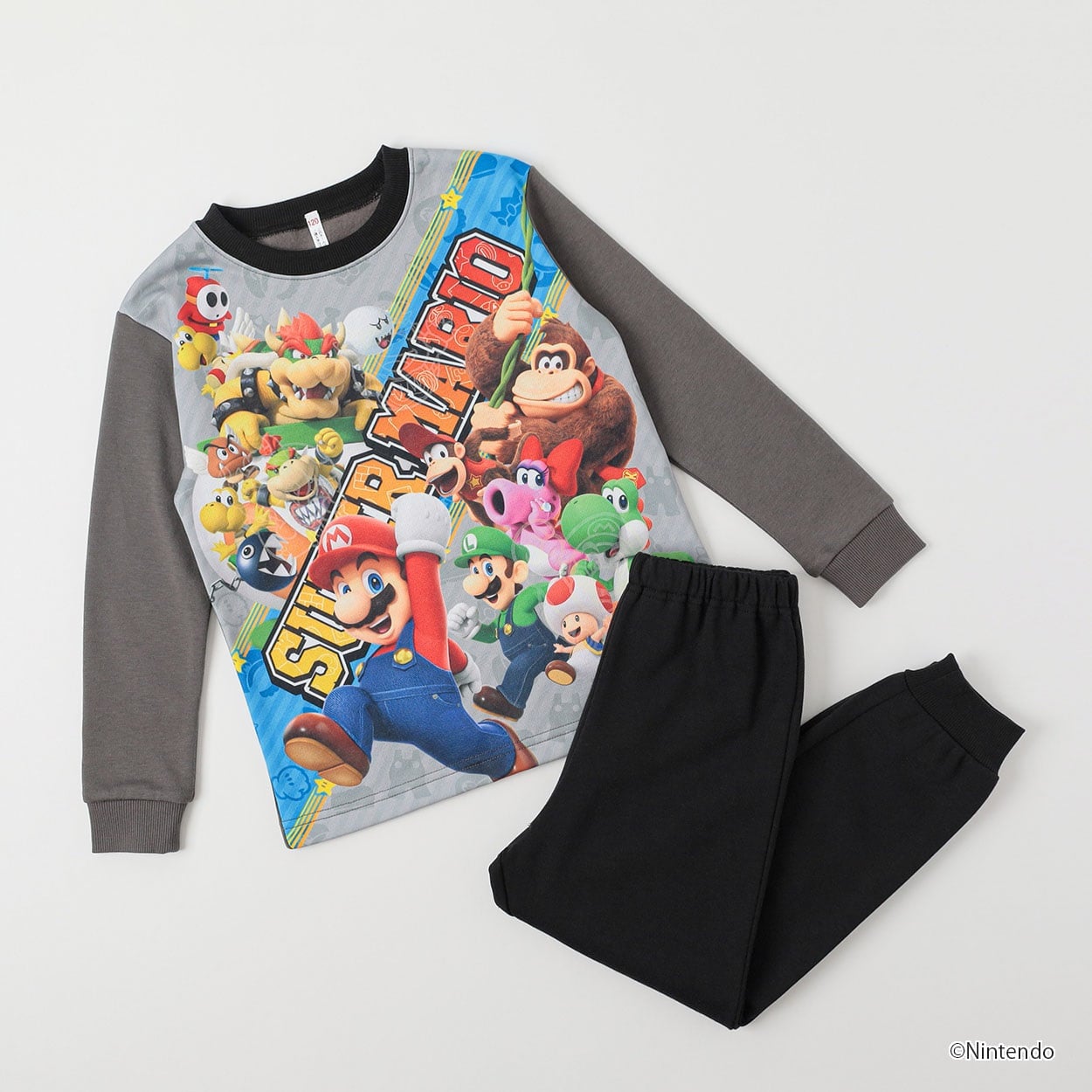 マリオカート ワールド 光るシャギーパジャマ キッズ 男の子 110cm-130cm(グレー-120cm)