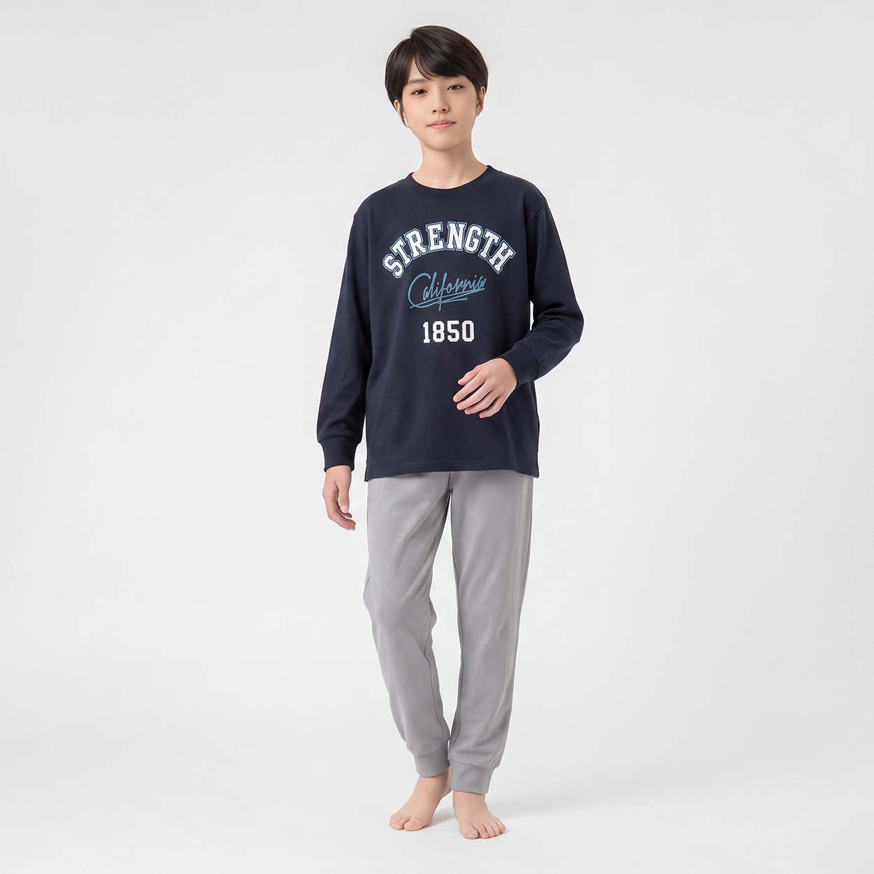 綿100％裏起毛パジャマ 男の子 140cm-160cm(ネイビー-140cm)