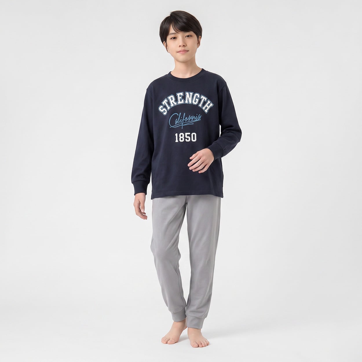 綿100％裏起毛パジャマ 男の子 140cm-160cm(ネイビー-150cm)