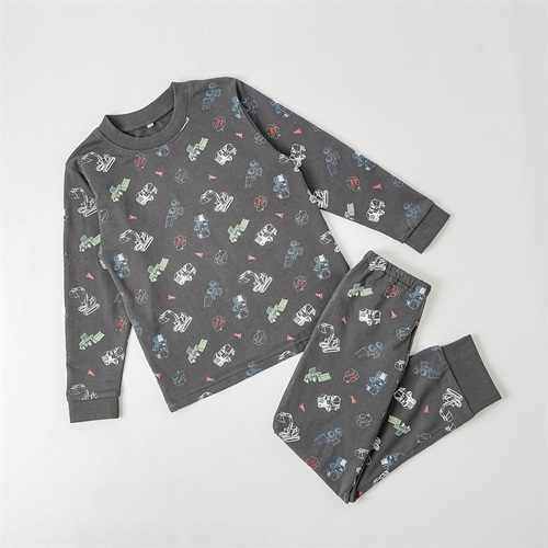 綿100％車柄パジャマ 男の子 110cm-130cm(チャコ－ルグレ－-110cm)