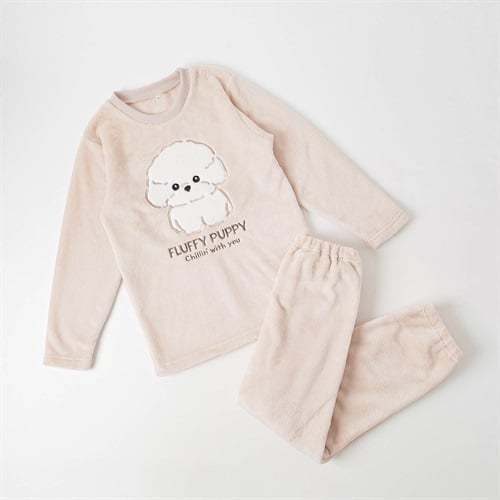 ビションフリーゼ柄 フリースパジャマ キッズ 女の子 140cm-160cm