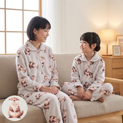 【予約10/19㊊～】コツメカワウソ柄 フリースパジャマ キッズ 120cm-170cm